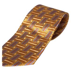 XMI Nordstrom Men's Gold Woven‎ Striped Silk Necktie Business Career